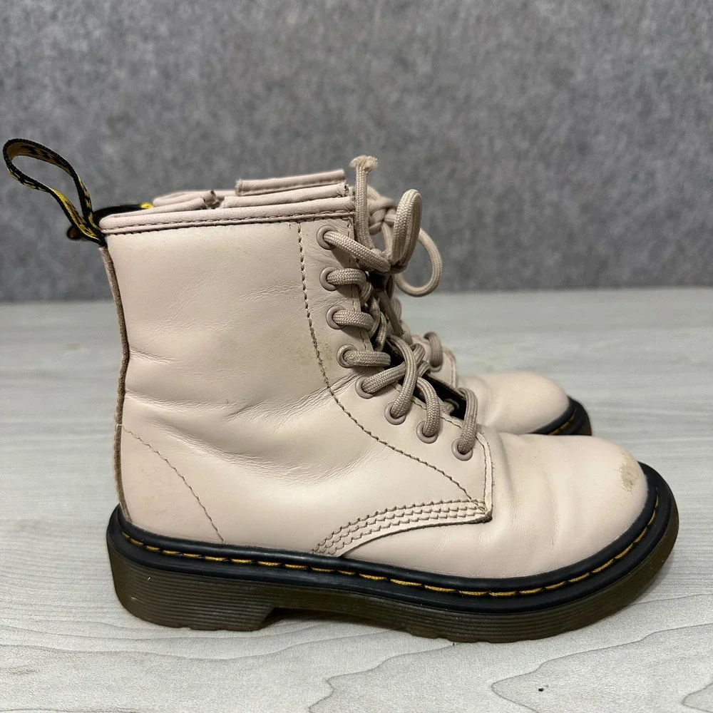 Dr. Martens 1460 8-Eye Leather Boots Kids Size 12 Vintage Taupe Lace Up Side Zip